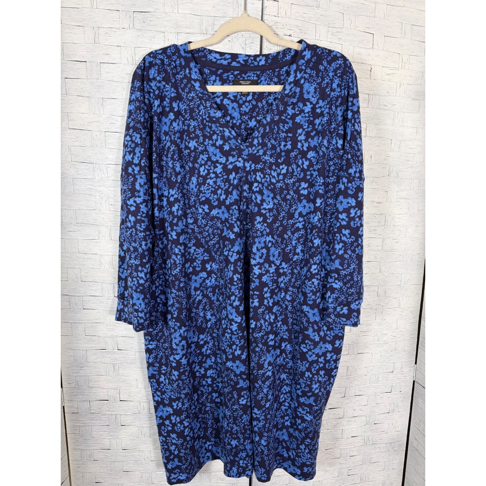 Simply Vera Vera Wang Dress Shirt Floral V-Neck Knit Pockets Long Sleeve Plus Sz